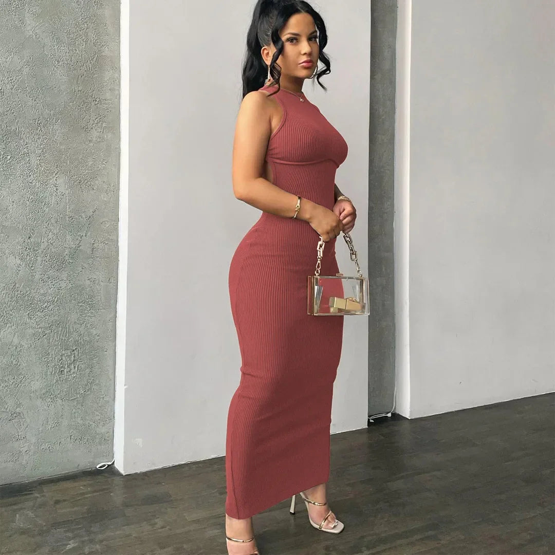 Solid Hollow Out Backless Sleeveless Sexy Slit Mini Dress - Empire P.E