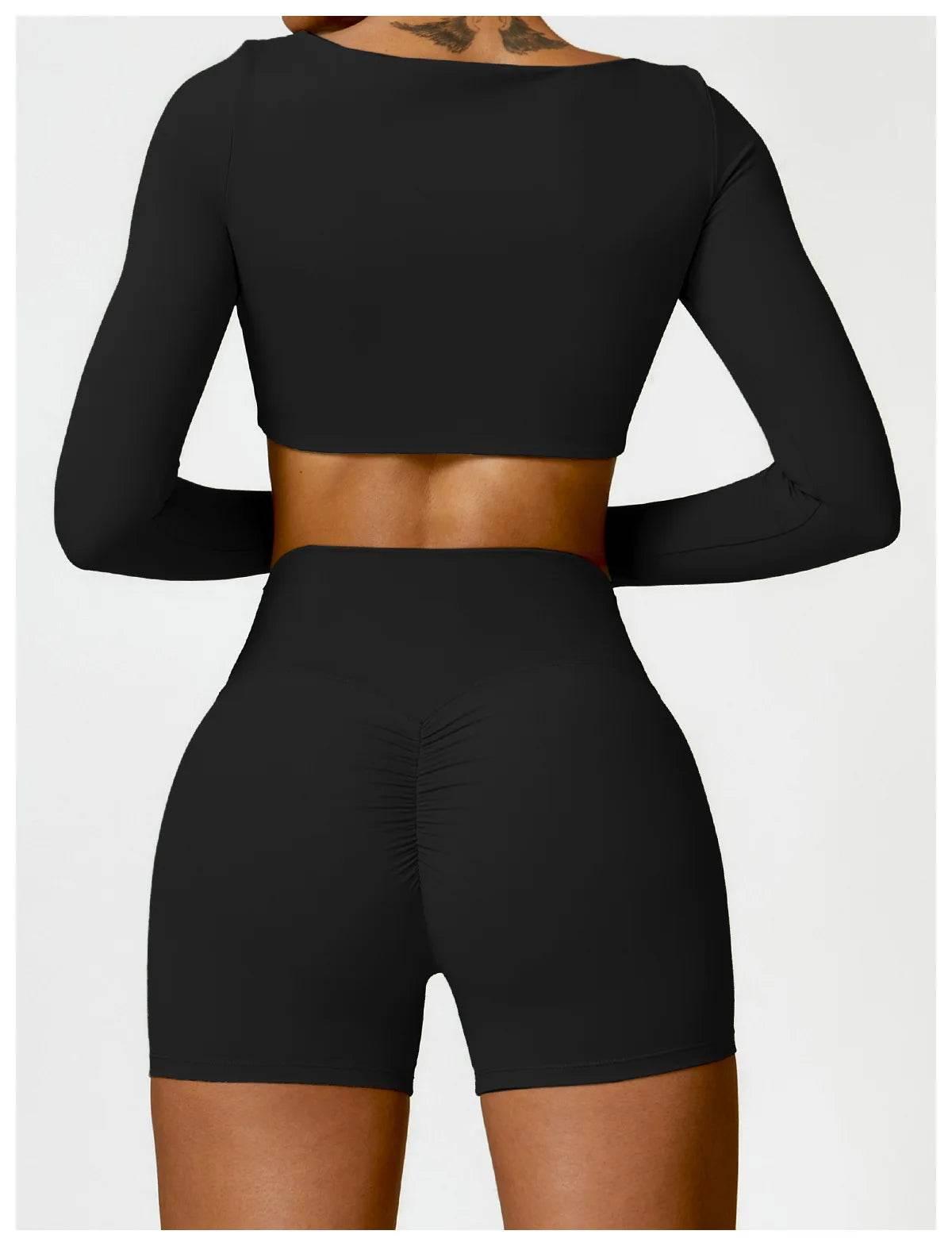 Hearuisavy 2PCS Long Sleeve Gym Set Women Yoga Clothes Quick-Drying Sportswear Running Leggings Workout Sports Crop Top Women - Empire P.E