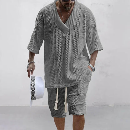 Summer Casual Knitted Two Piece Men's Outfit Set