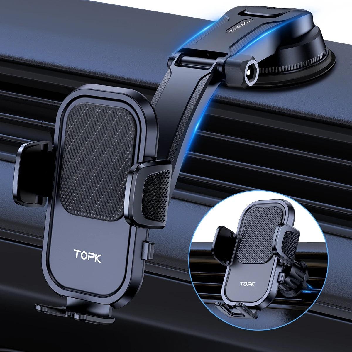 TOPK Car Phone Holder Mount for IPhone[Powerful Suction] Phone Mount for Car Dashboard Car Accessories Automobile for Smartphone - Empire P.E