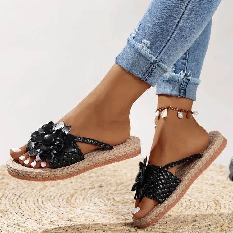 Slippers Women Ombre Floral Pattern Braided Casual Shoes Vacation Flat Holographic Braided Floral Pattern Toe Beach Flip Flops - Empire P.E