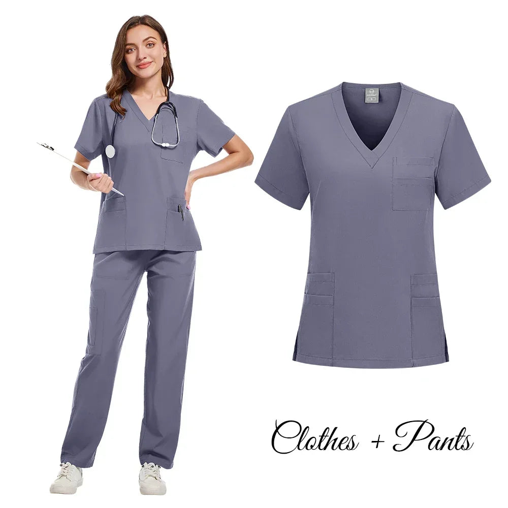 New Nurse Uniforms Elatic Solid Tops Pants Scrub - Empire P.E