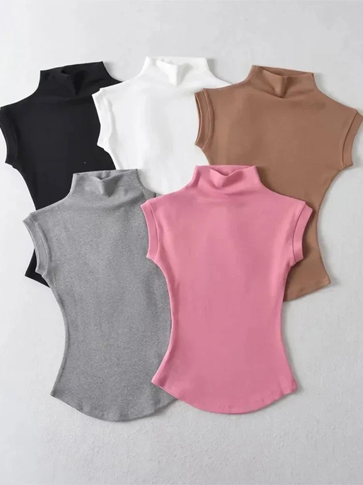 Women Summer Sexy Turtleneck Sleeveless T-Shirts - Empire P.E