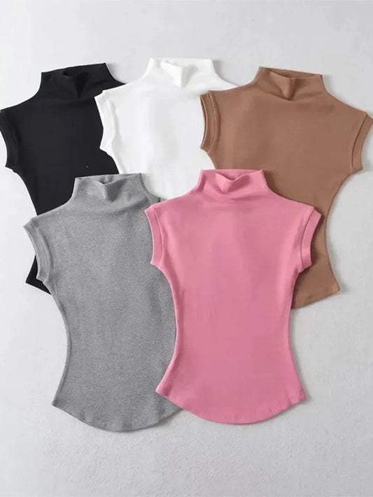 Women Summer Sexy Turtleneck Sleeveless T-Shirts - Empire P.E