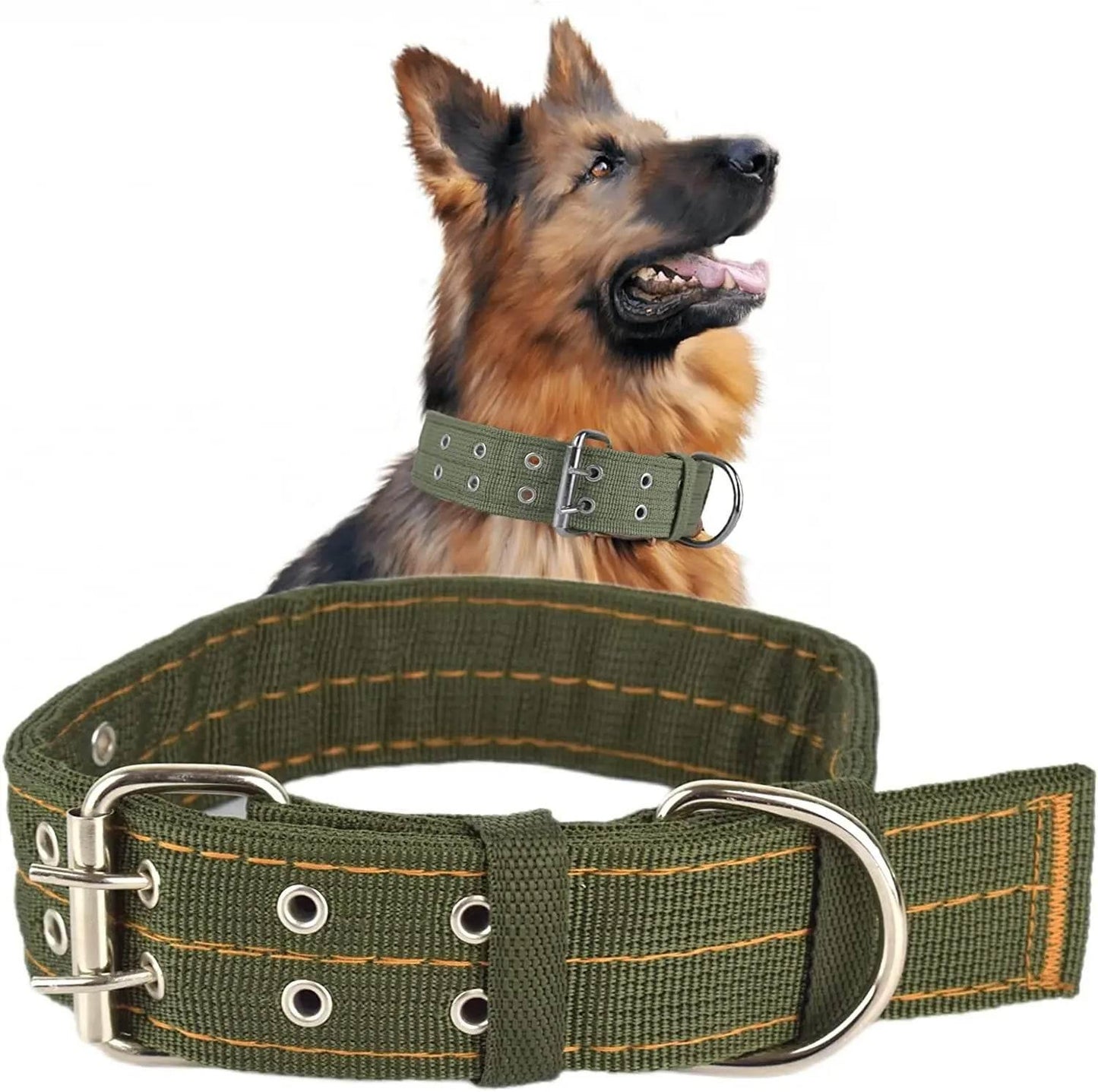 Heavy Duty Wide Military Thick Dog Collars for Large Dogs Adjustable Strong Nylon Tactical Pet Collar with 2-Rows Metal Buckle - Empire P.E