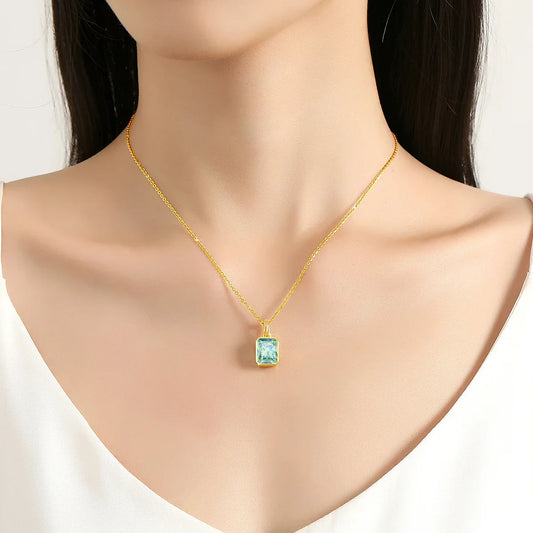 8*10mm Moissanite Necklace Real 18K Gold Pendant Colored Gemstone for Women - Empire P.E