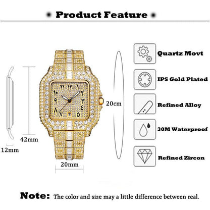 Diamond Men's Quartz Watch With Auto Date Waterproof Wristwatches - Empire P.E