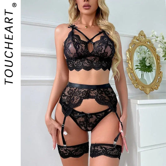 Toucheart Sexy Lace Underwear Set For Women Solid Color Mesh - Empire P.E