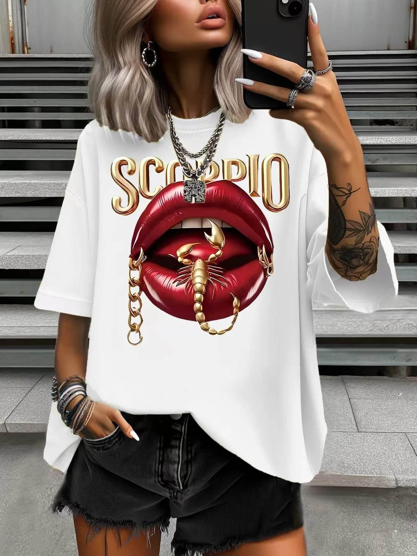 Women's Plus Size T-Shirt Original Design Fashion Red Lips Letter Pattern Printed Women's Casual Round Neck Short Sleeved Tops - Empire P.E