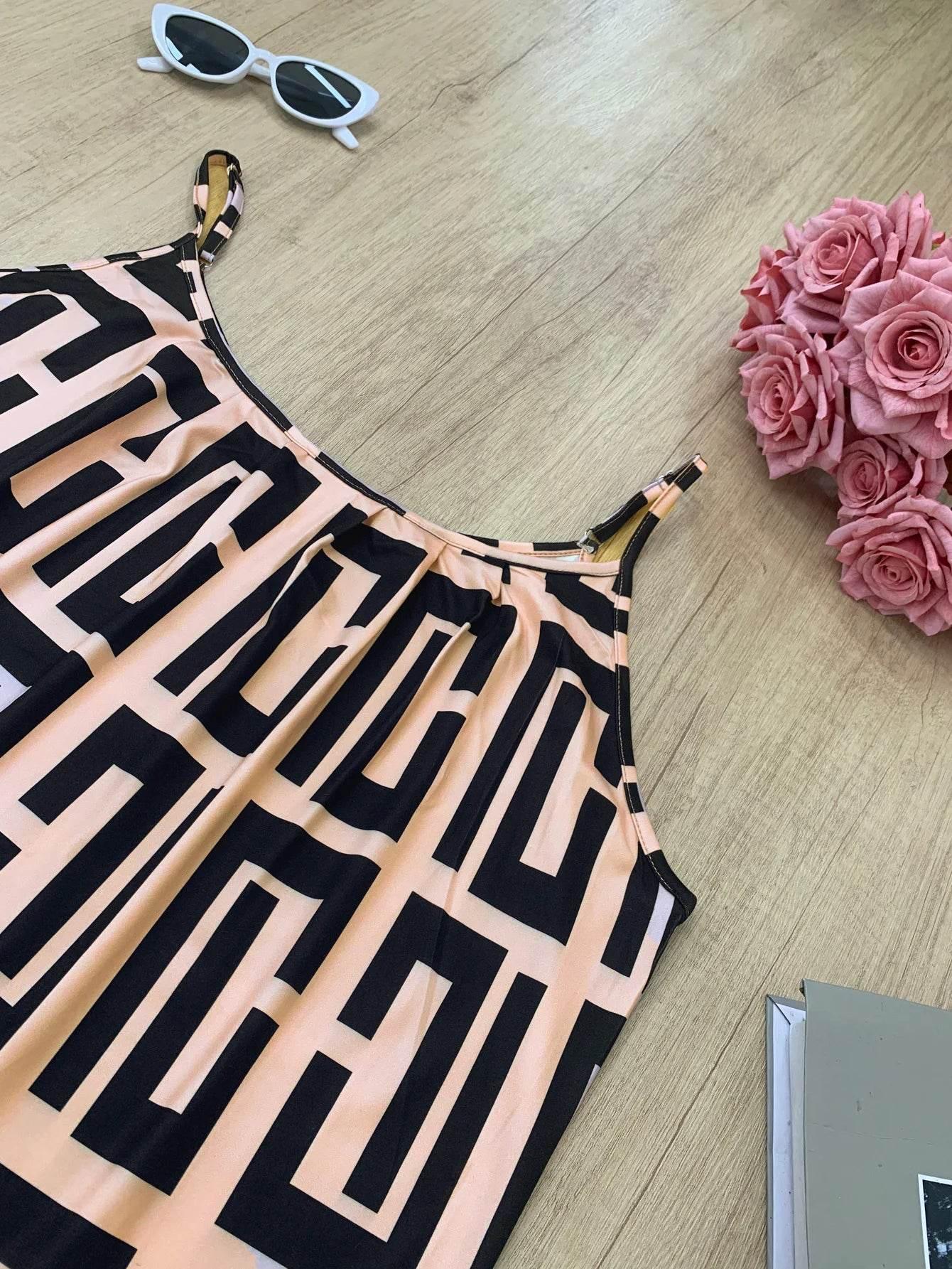 Plus size women's clothing elegant and fashionable contrast printed suspender tops spring, summer and autumn style - Empire P.E