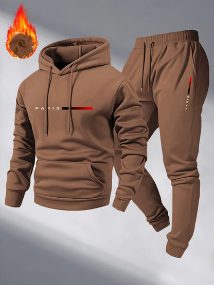 Paris Print Fashion Men's Hooded Tracksuit 2pcs