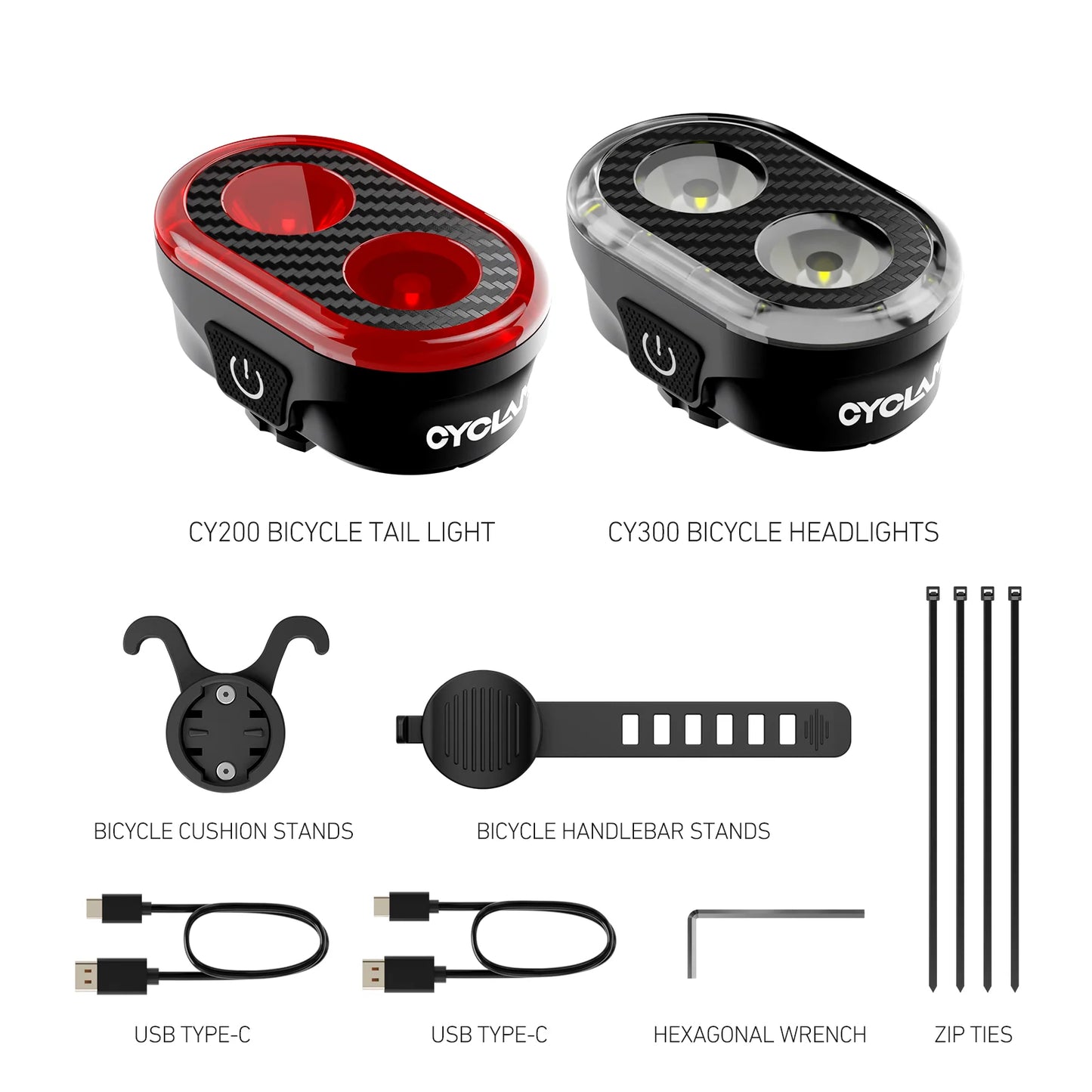 CYCLAMI CY300T Bicycle Smart Brake Sensing Front Rear Light Waterproof
