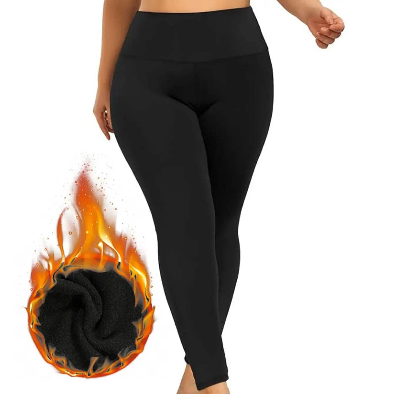 Autumn And Winter Solid Color Plus-size Nine-point Pants Black High-waisted Tight-fitting Leggings And Fleece Thick-legged Pants - Empire P.E