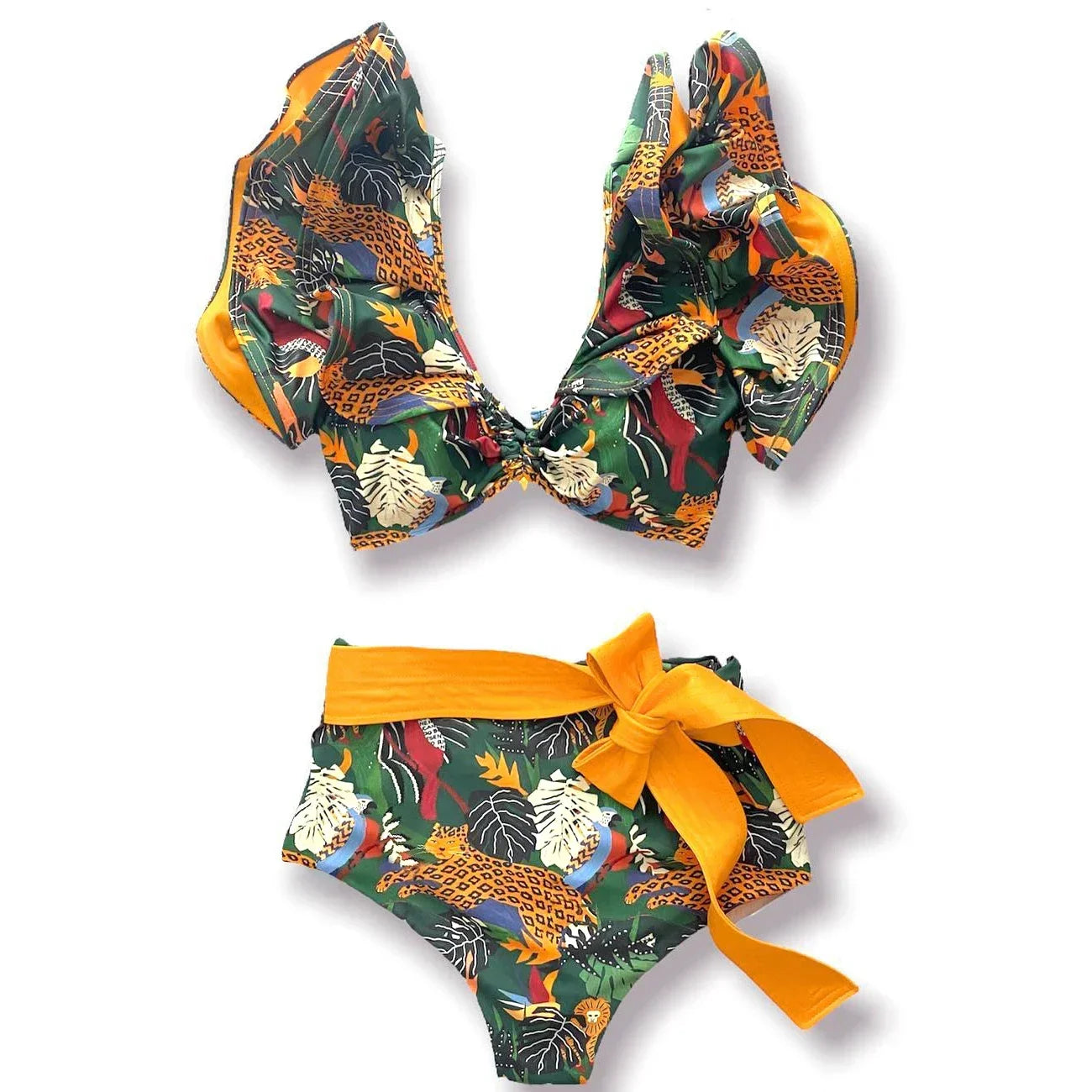 Two-Pieces Women Floral 2025 Push-Up Padded Bra Ruffles Bandage Bikini Set