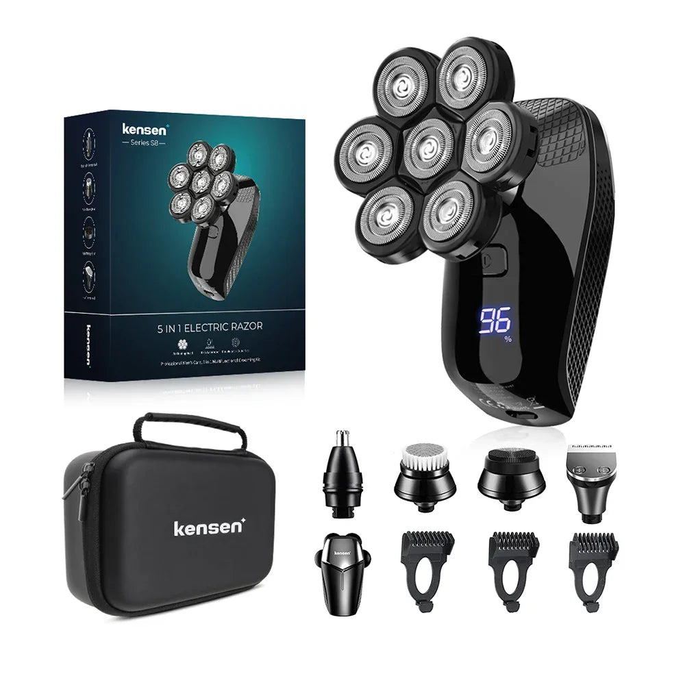 Kensen 5 In 1 Electric Shaver 7D Floating Cutter Head Rechargeable Shaver Kit For Men IPX6 Waterproof Beard Trimmer head shavers - Empire P.E