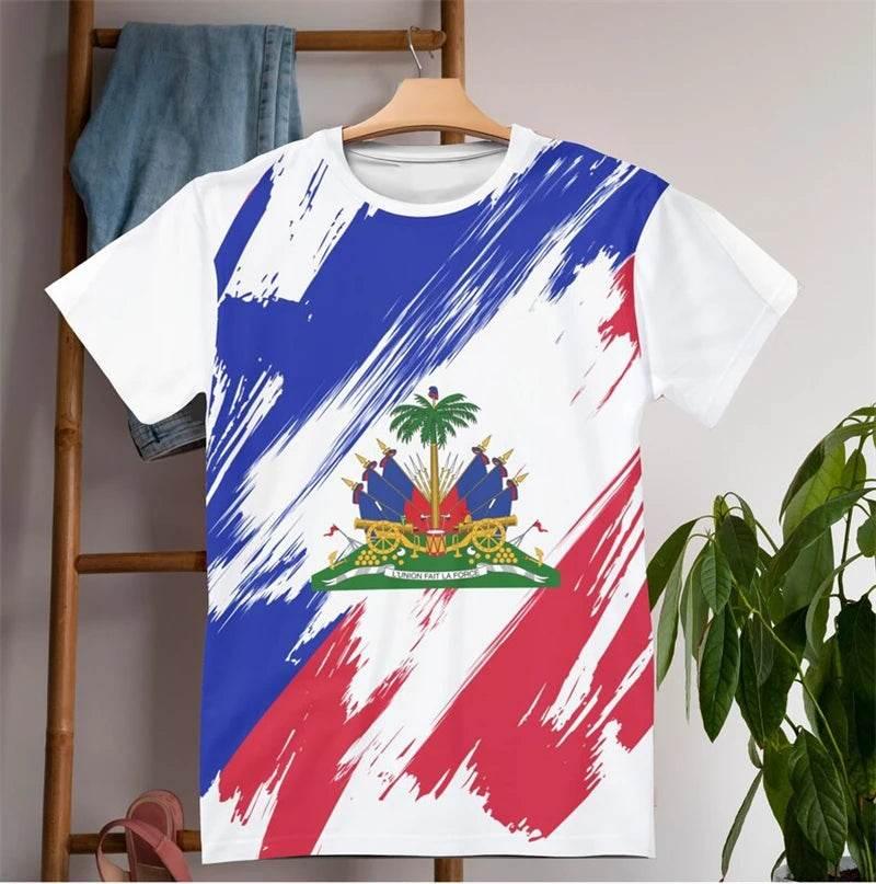 Haitian Flag T-shirt Men 3D Print Haiti Emblem Symbol Vintage T Shirts Summer Fashion Streetwear Short Sleeve Y2k Mens Clothing - Empire P.E
