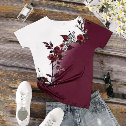 2024 New Women's Flower Print Party T-shirt
