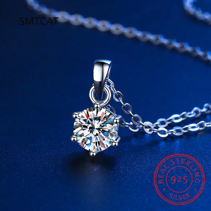 Certified Moissanite Diamond Fashion Wedding Pendant Necklace for Women 925 Sterling Silver - Empire P.E