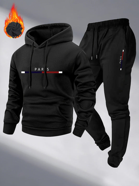 Paris Print Fashion Men's Hooded Tracksuit 2pcs