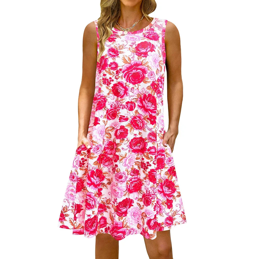 S-5Xl Colorful Printed O Neck Long Dress - Empire P.E