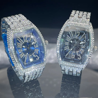 Men's  lce Diamond Sun Pattern Literal Quartz Wristwatch