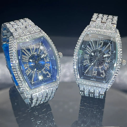 Men's  lce Diamond Sun Pattern Literal Quartz Wristwatch