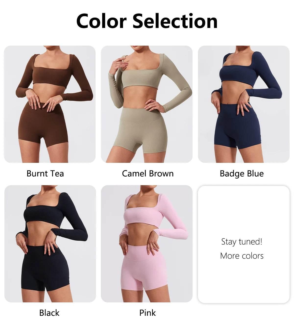 Hearuisavy 2PCS Long Sleeve Gym Set Women Yoga Clothes Quick-Drying Sportswear Running Leggings Workout Sports Crop Top Women - Empire P.E