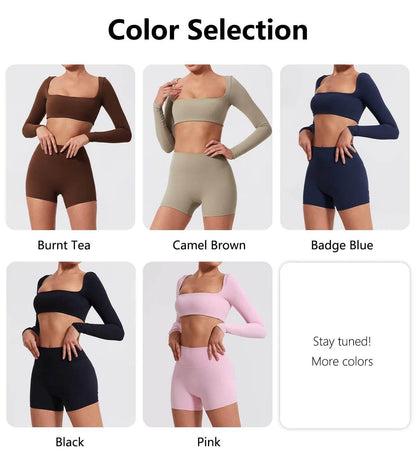 Hearuisavy 2PCS Long Sleeve Gym Set Women Yoga Clothes Quick-Drying Sportswear Running Leggings Workout Sports Crop Top Women - Empire P.E