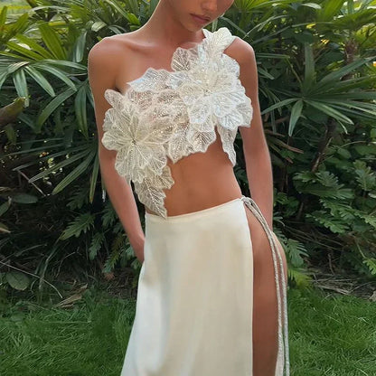 Sexy 3D Flower Vest Skirt Sets - Empire P.E