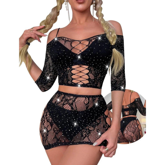 Sparkle Rhinestone Lingerie Set for Women - Empire P.E