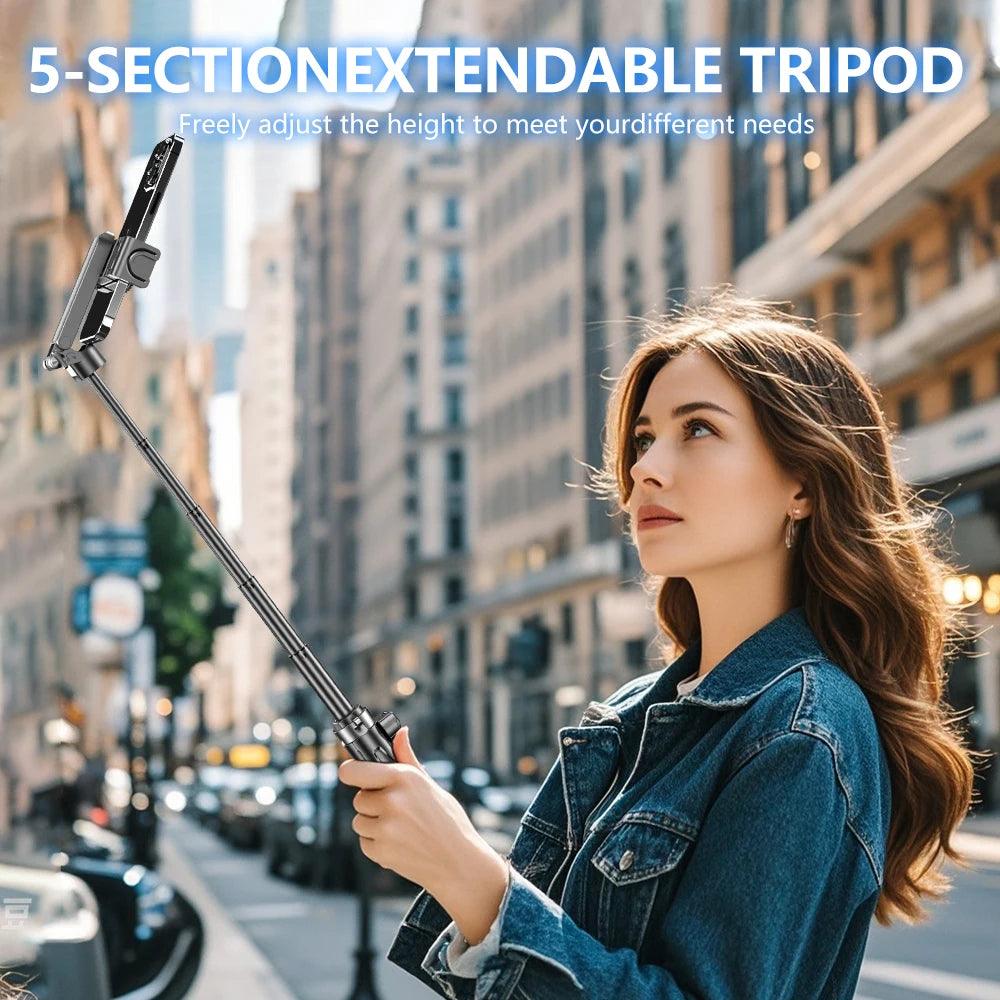 2025 New Handheld Selfie Stick Tripod Stand Foldable Phone Holder With Bluetooth Remote Portable Keychain for iPhone Smartphone - Empire P.E