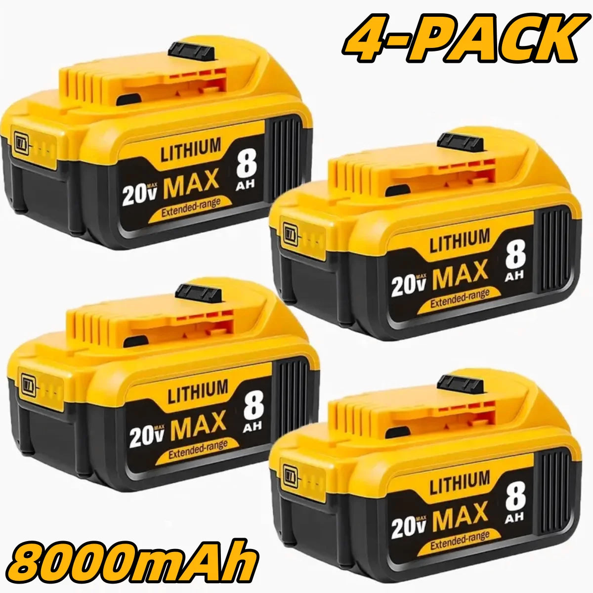 8.0Ah 20V Lithium-Ion Replacement Batteries Compatible with DCB200, DCB205, DCB206 & More - Empire P.E