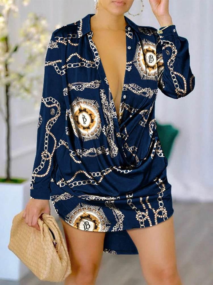 Print Long Sleeve Shirt Dress - Empire P.E