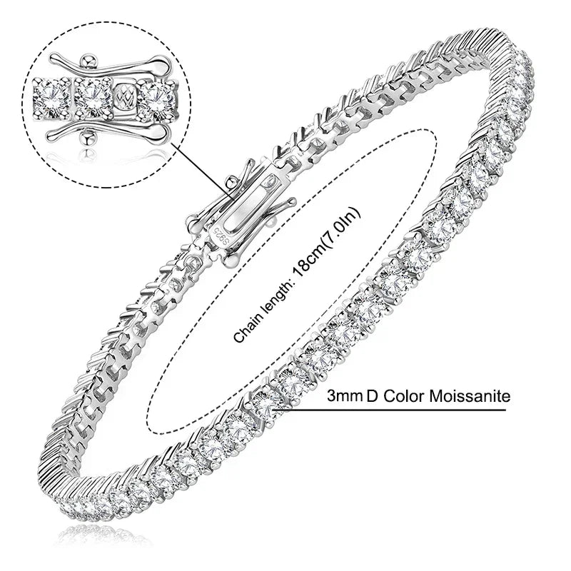 3mm/5mm Full Moissanite Tennis Bracelets Real 925 Sterling Silver - Empire P.E