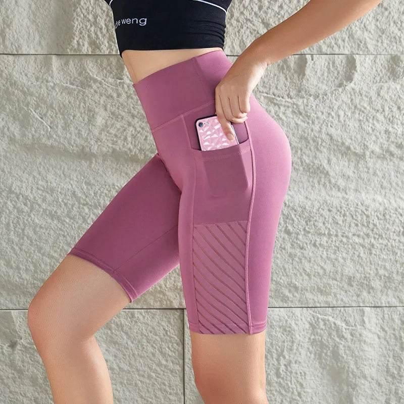 Women's Gym Running Shorts Yoga Shorts Women High Waist Push Up Legging with Pocket Yoga Fitness Workout Leggings Sport Shorts - Empire P.E