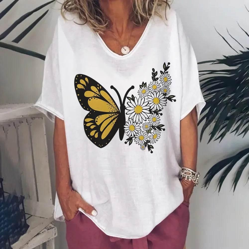 New Women'S T-Shirt Summer Short Sleeve V-Neck Top Loose Casual Female Clothing Streetwear Hip Hop Tee Harajuku T Shirt Pullover - Empire P.E