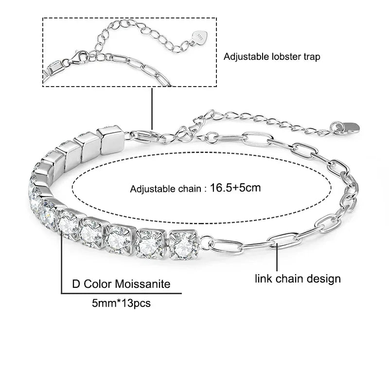 3mm/5mm Full Moissanite Tennis Bracelets Real 925 Sterling Silver - Empire P.E