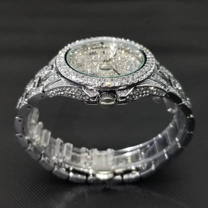 Luxury Shiny Diamond Watch For Men Hip Hop Trendy Iced Out Quartz Watches High Quality Stainless Steel Waterproof Day Date Clock - Empire P.E