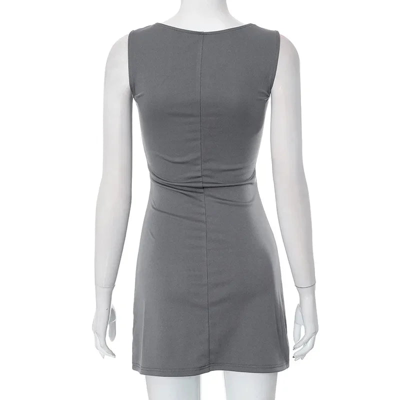 Woman Dress Sleeveless Knit Slim A-Line Female O-Neck Mini Dresses - Empire P.E