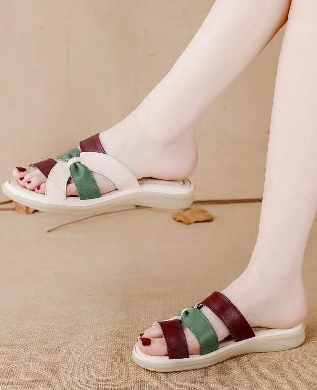 Slides Leather Low Heel Women's Slippers And Ladies Sandals Roman Flip Flops Shoes Eva 2024 Trend Korea Style Top Designs Luxury - Empire P.E