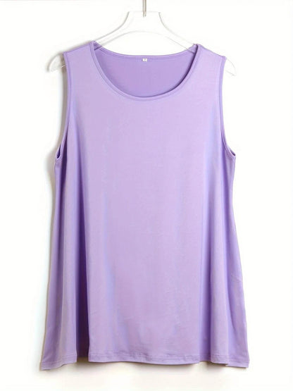 Plus Size Simple Solid Tank Top Casual Crew Neck Sleeveless Tank Top - Empire P.E