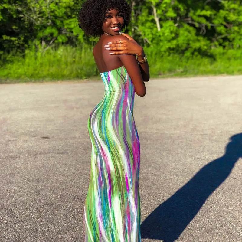 Spring And Summer Dresses For Women Chest Wrap Printed Off Shoulder Bandage Slim Sexy Long Dress 2023 New Fashion party MsChuh - Empire P.E