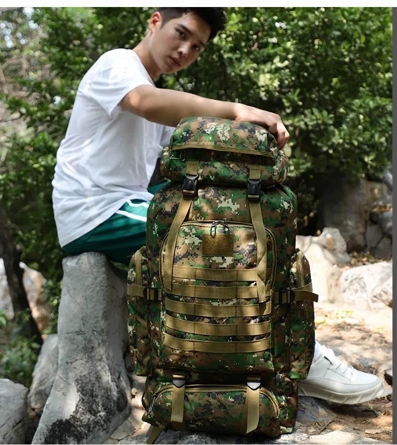 80L Waterproof Molle Camo Tactical Backpack Military Army Hiking Camping Backpack Travel Rucksack Outdoor Sports Climbing Bag - Empire P.E