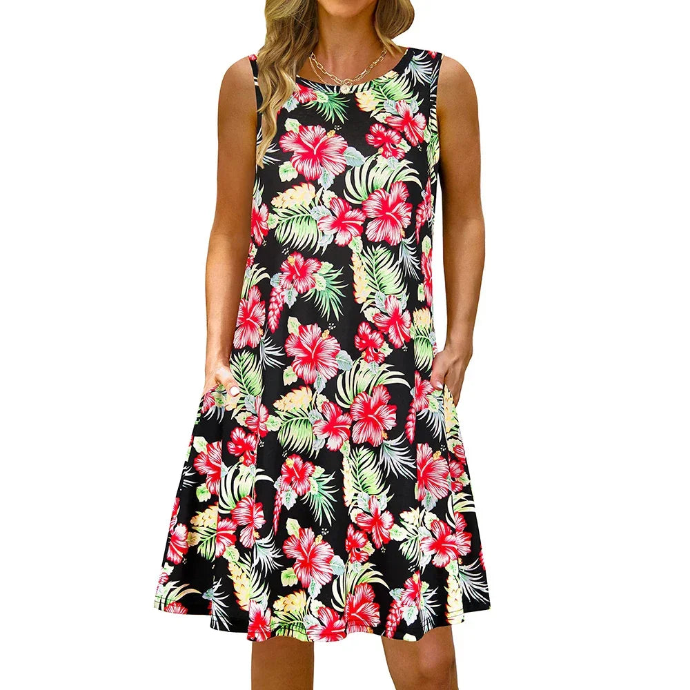 S-5Xl Colorful Printed O Neck Long Dress - Empire P.E