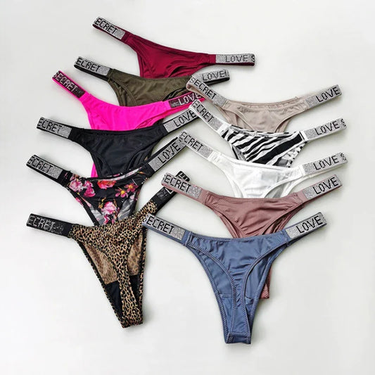 Shiny Rhinestone Thong Women Low Waist Panties - Empire P.E