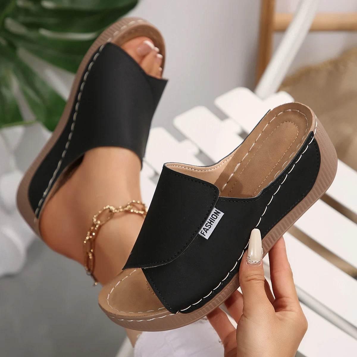 Women Wedge Slippers Summer 2025 New Fashion Slippers Open Toe Breathable Sandals Comfortable Buckle Woman Shoes Slides Women - Empire P.E
