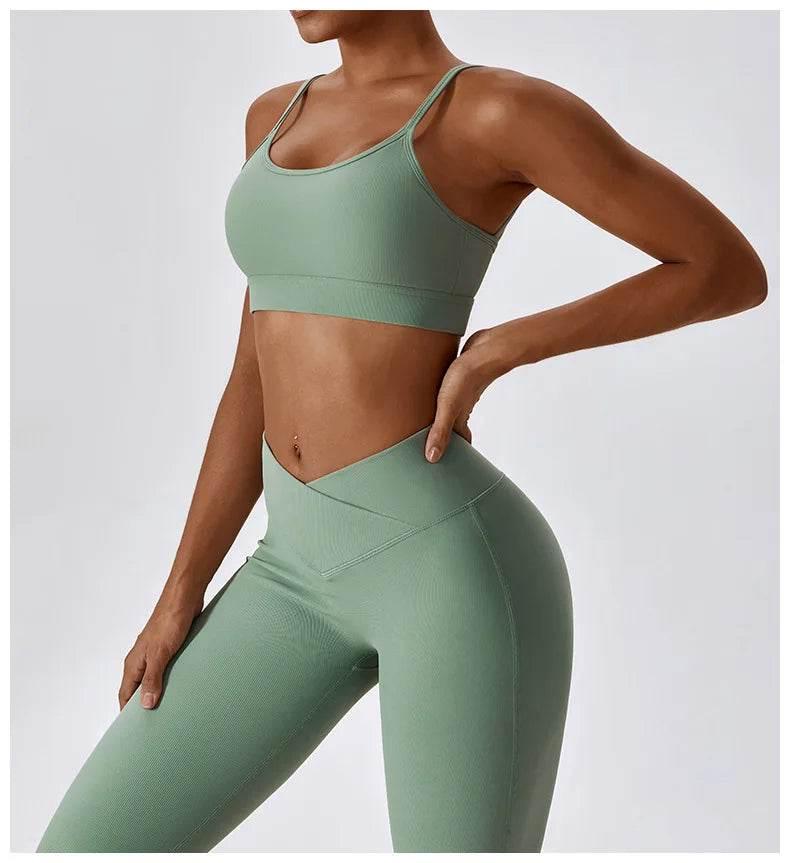 2PCS Seamless Yoga Set Gym Clothes Sportswear Yoga Suits For Women Fitness Rib Tracksuits Sports Bra Gym Leggings Sports Suits - Empire P.E