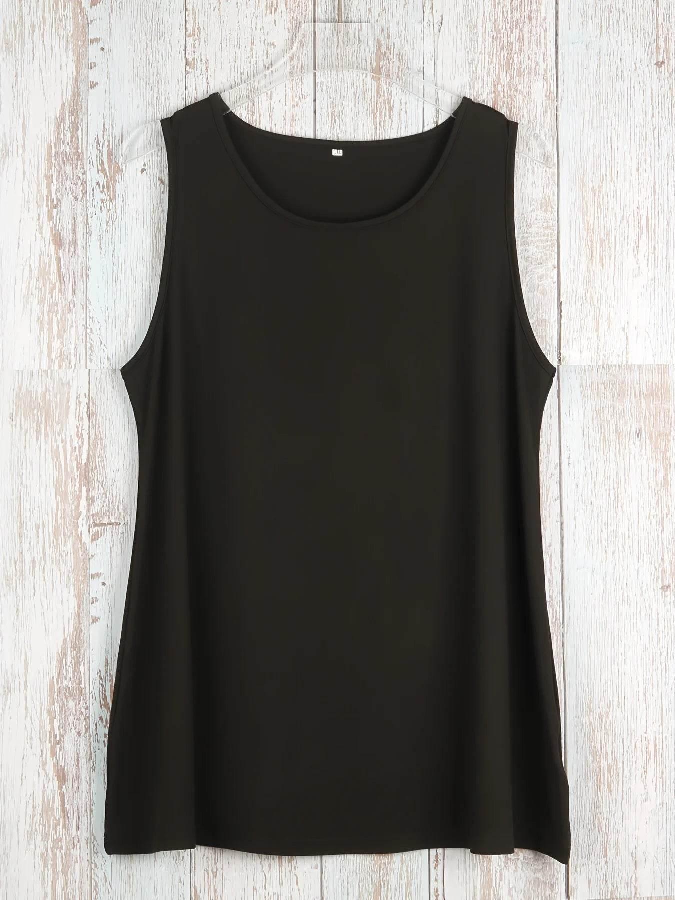 Plus Size Simple Solid Tank Top Casual Crew Neck Sleeveless Tank Top - Empire P.E
