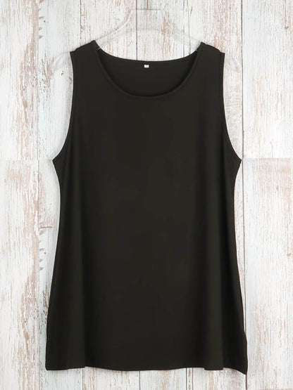 Plus Size Simple Solid Tank Top Casual Crew Neck Sleeveless Tank Top - Empire P.E