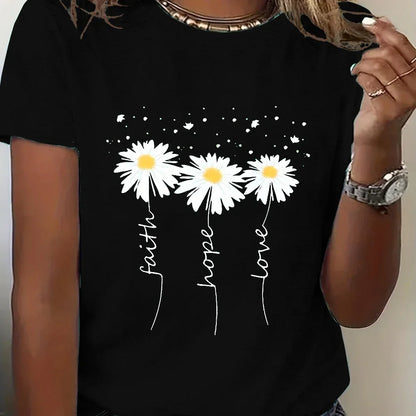2024 New Women's Flower Print Party T-shirt